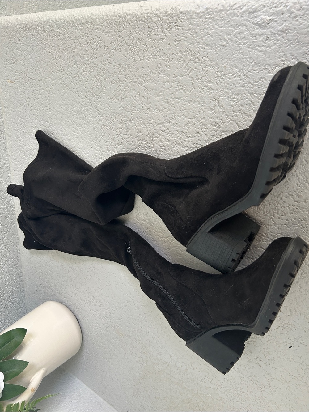 XOXO Black Suede Over-the-Knee Chunky Heel Boots